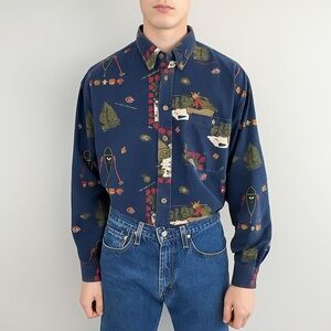 RARE American Eagle Outfitters Vintage Navy Outdoor Graphic Button Down Shirt XL